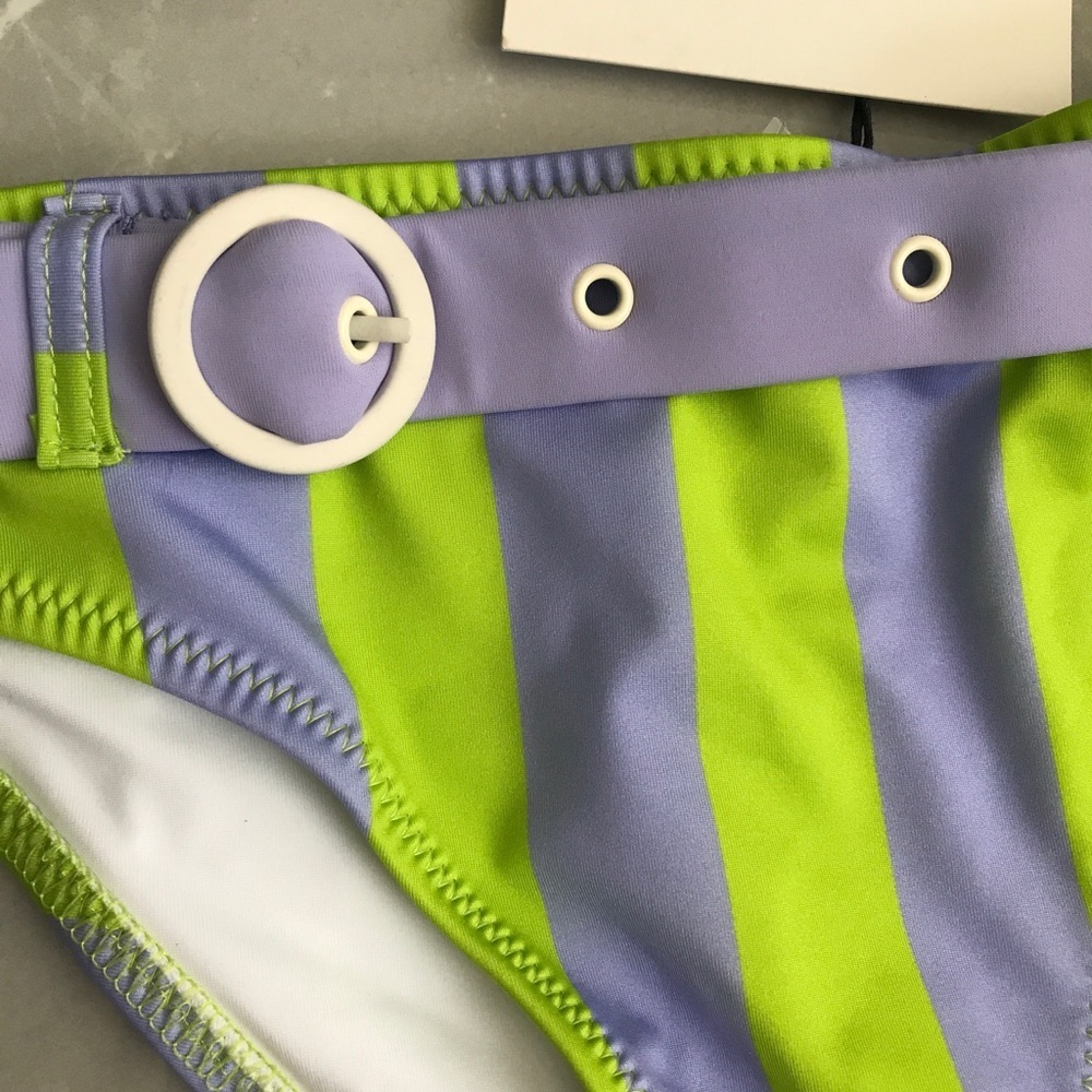 Solid & Striped Rachel Belts Bikini Botton Striped Lime/Lemon Size XS - Picture 5 of 8